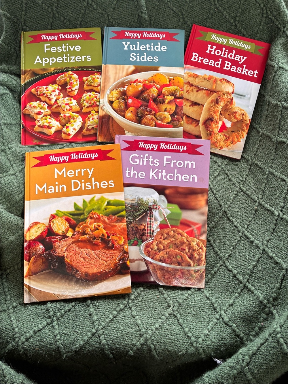 Happy Holidays Cookbook Set of 5 Red & Green